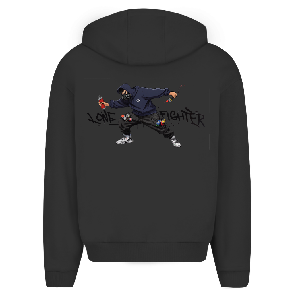 Herren Oversize Zipper Hoodie Spray Alone, Fight Alone