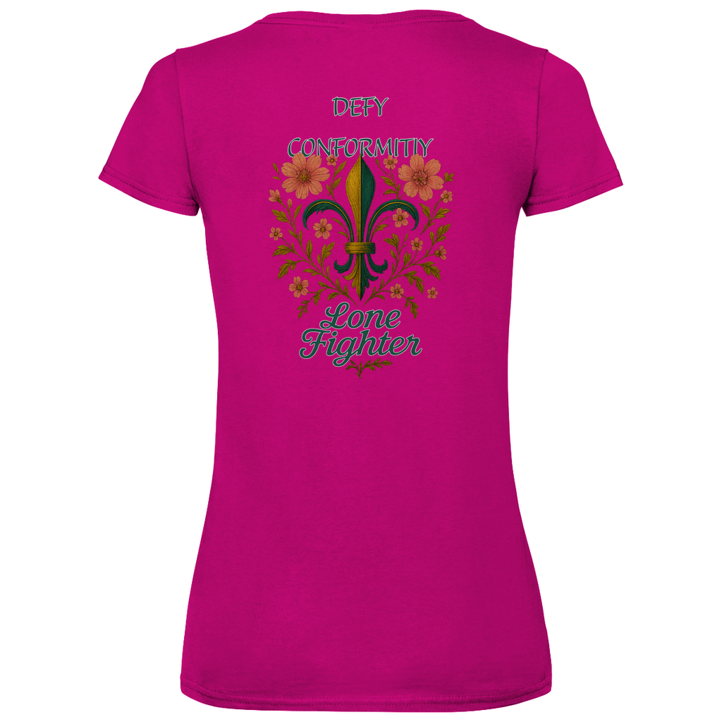 Damen Basic V-Neck T-Shirt Fleur de lis