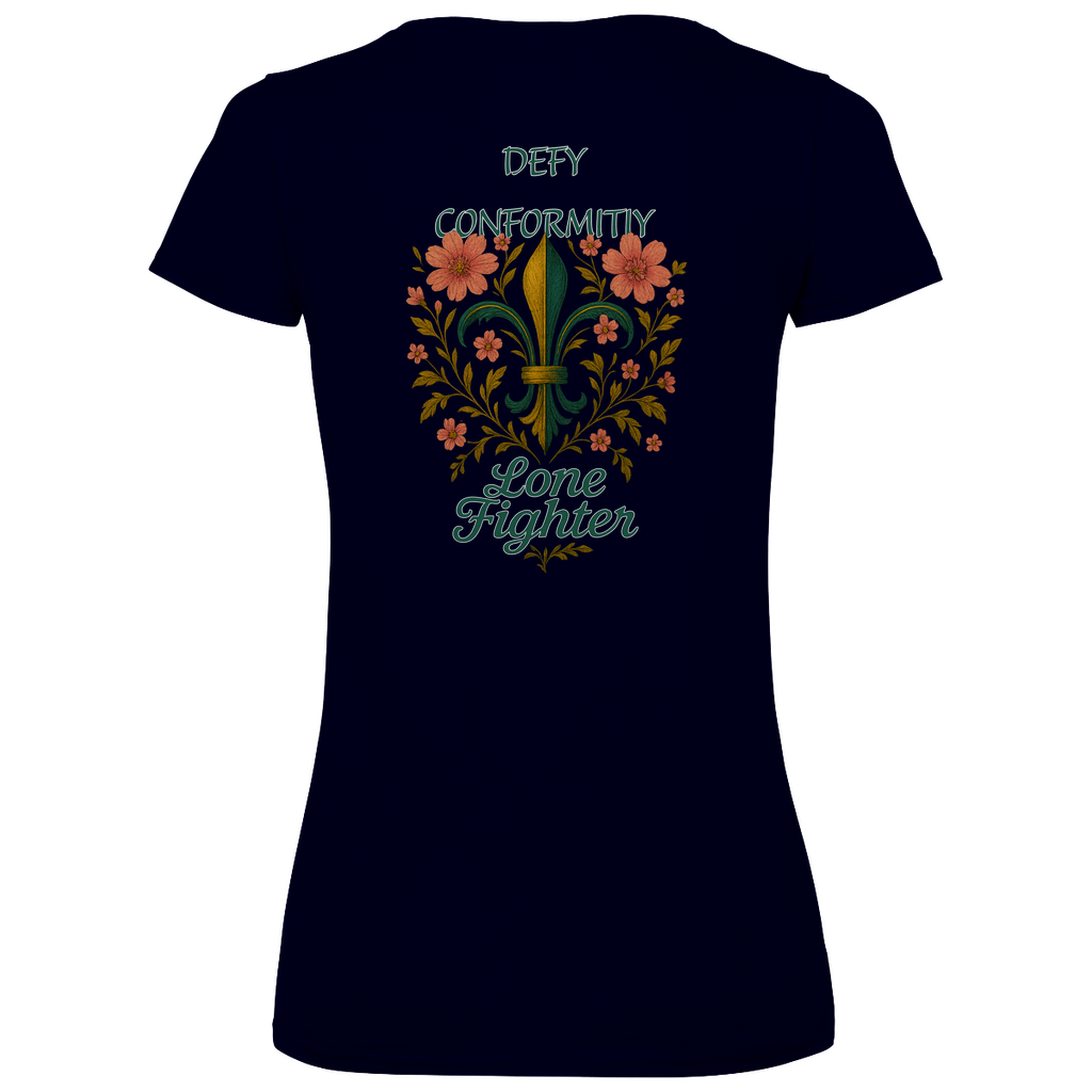 Damen Basic V-Neck T-Shirt Fleur de lis