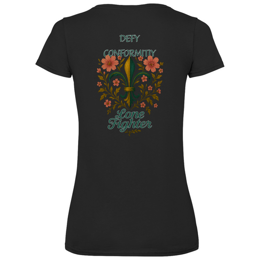 Damen Basic V-Neck T-Shirt Fleur de lis