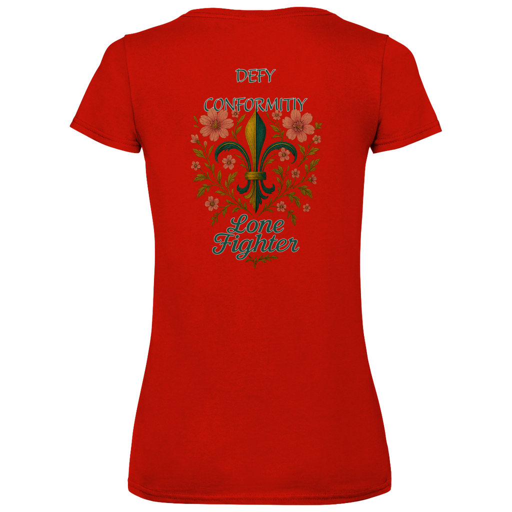 Damen Basic V-Neck T-Shirt Fleur de lis