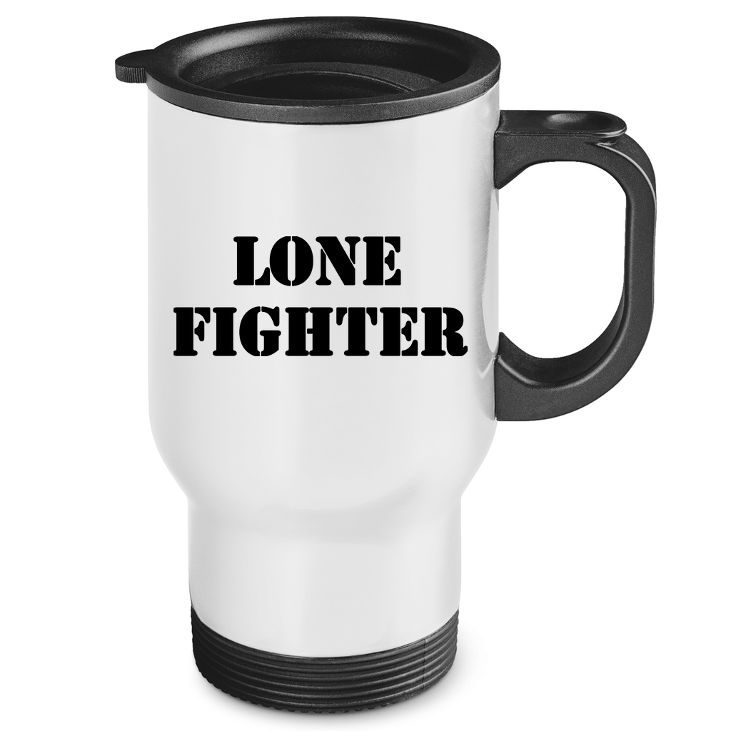 Edelstahl-Thermobecher Lone Fighter Schriftzug