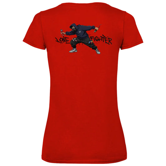 Damen Basic V-Neck T-Shirt Spray Alone, Fight Alone