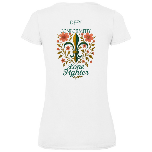 Damen Basic V-Neck T-Shirt Fleur de lis